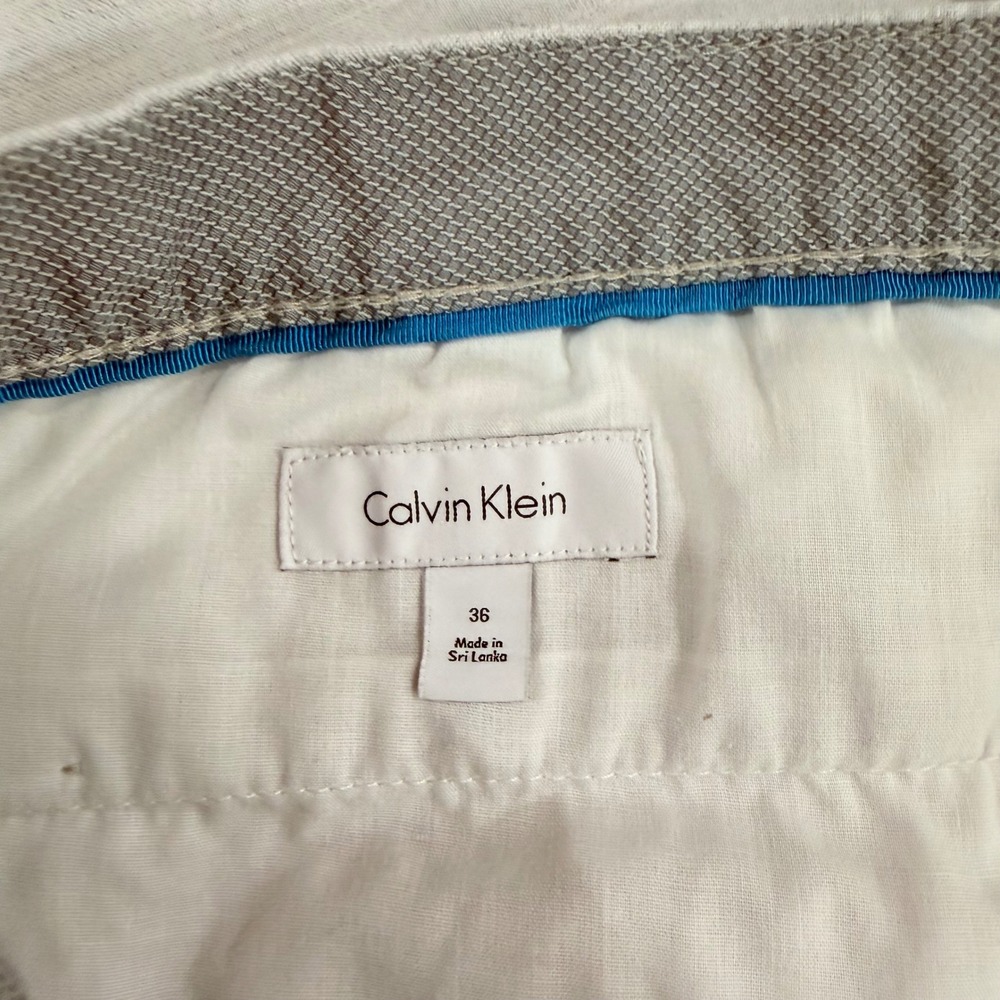 Calvin Klein Shorts Mens 36 Light Grey Slim Fit Textured Cotton Casual Slub - Picture 3 of 11